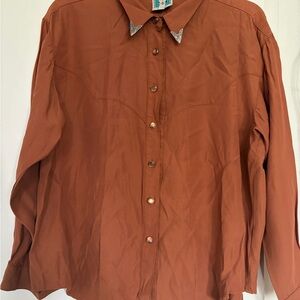 Rust Western Button-Up Shirt with Silver Collar Tips
